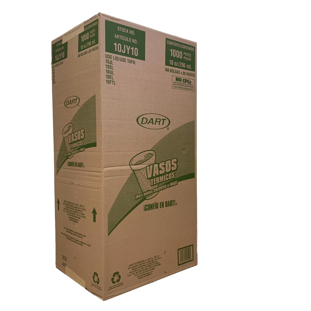 Caja De Vaso DART No.10JY10 Térmico Desechable C/1000 Piezas #10JY10