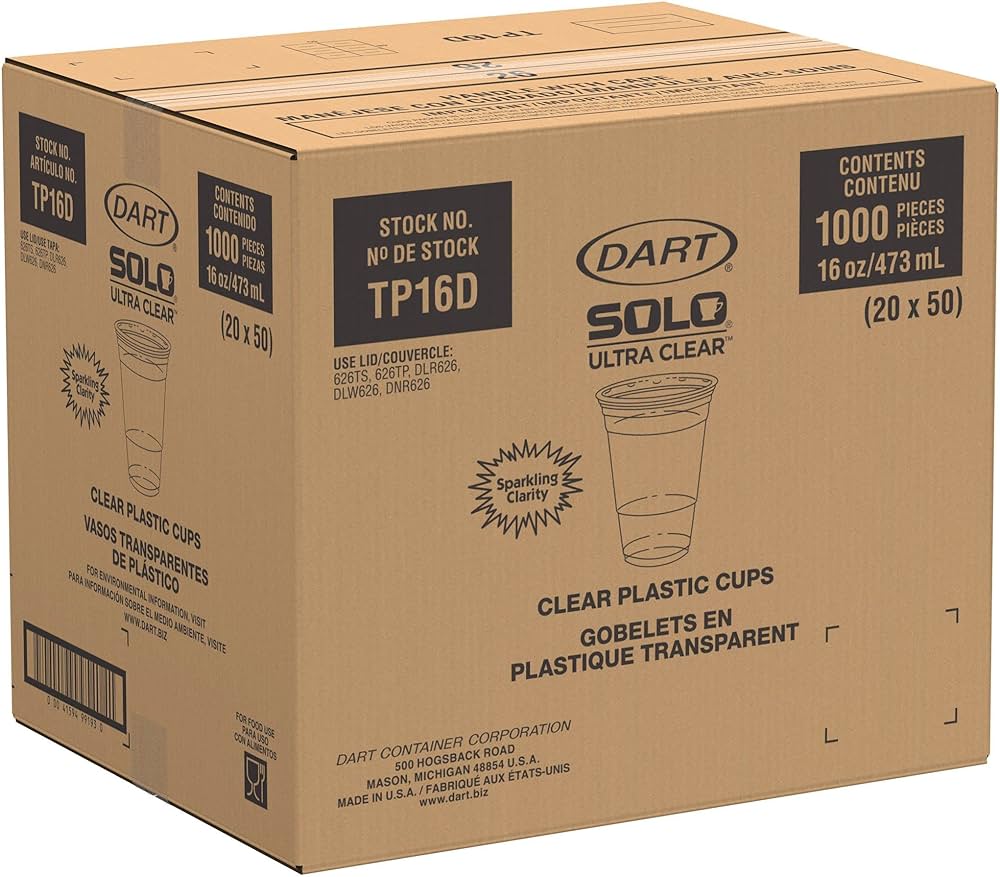 Caja De Vaso #16 Cristal Solo CUP Desechable C/1000 Piezas #TP16D