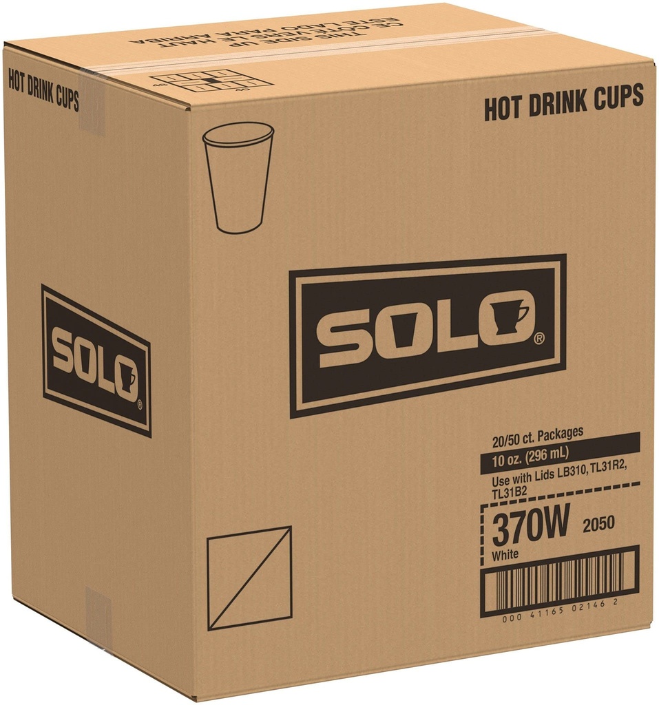 Caja De Vaso 10 Oz Blanco Solo Cup C/1000 Piezas #370W-2050