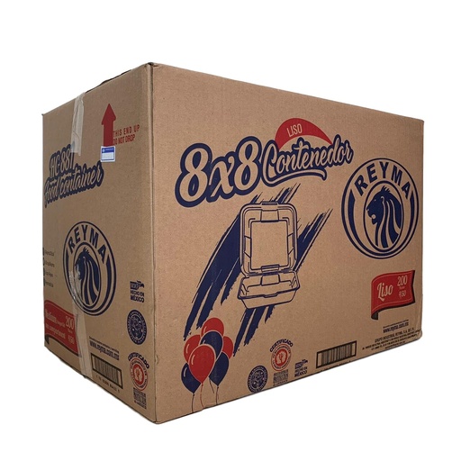 [reymaC8x8L] Caja De Contenedor 8x8 Liso Reyma Térmico Desechable C/200 #CN8x8L