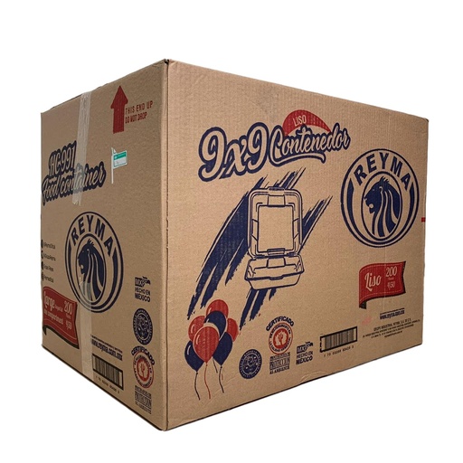 [reymaC9x9L] Caja De Contenedor 9x9 Liso Reyma Térmico Desechable C/200 #CN9x9L