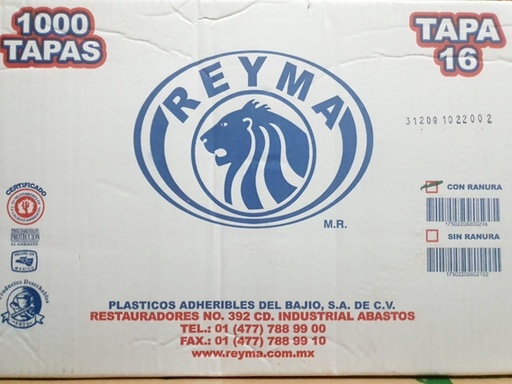 [ReymaCTP16R] Caja De Tapa Para Vaso No.16 Con Ranura Reyma Desechable C/1000 #CTP16R