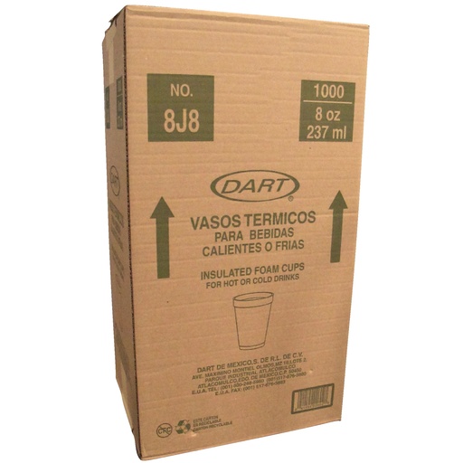 [DARTC8J8] Caja De Vaso DART No.8J8 Térmico Desechable C/1000 Piezas #8J8