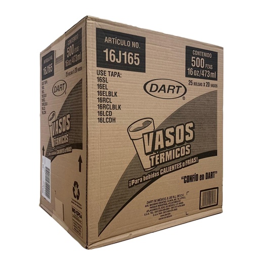 [DART16J165] Caja De Vaso DART No.16J165 Térmico Desechable C/1000 Piezas #16J165