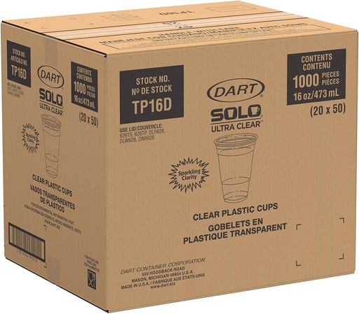 [SCCTP16D] Caja De Vaso #16 Cristal Solo CUP Desechable C/1000 Piezas #TP16D